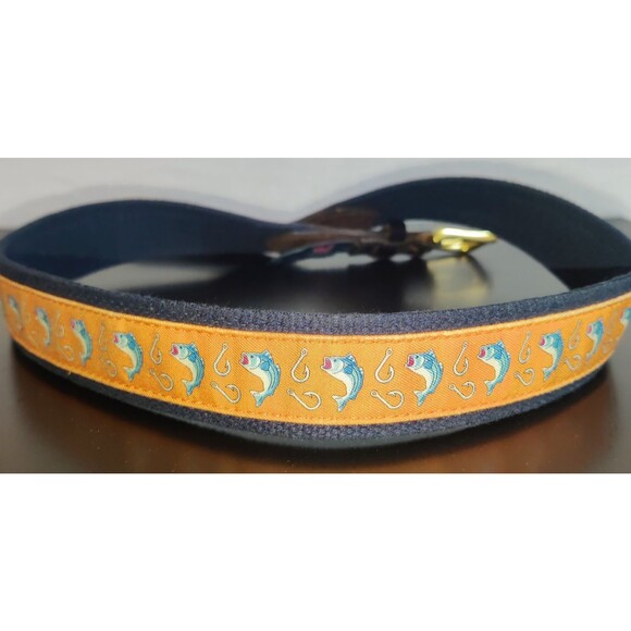 Vineyard Vines Orange Fish Canvas and Leather Tipped Men's belt Size 36 - Picture 6 of 16